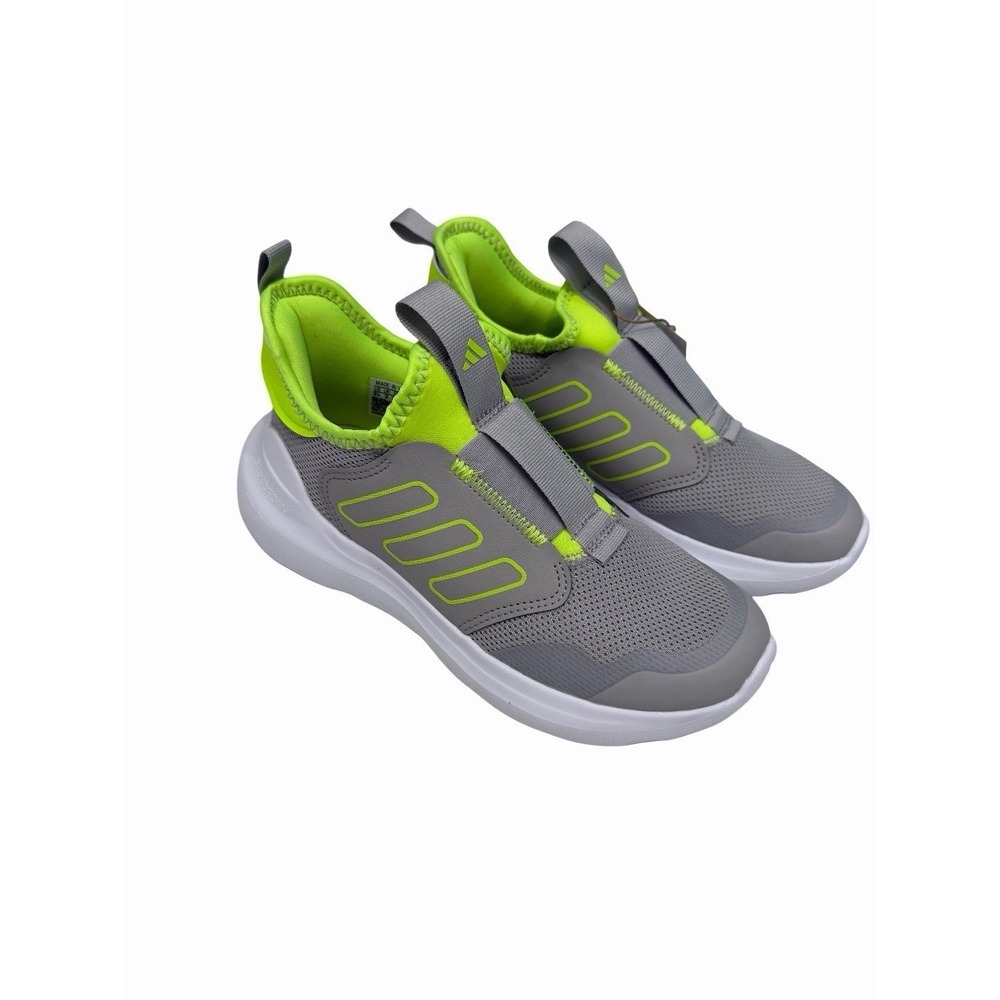Adidas Tensaur Comfort Kids Shoes in grey with lime green accents US Sz 3.5 NWT